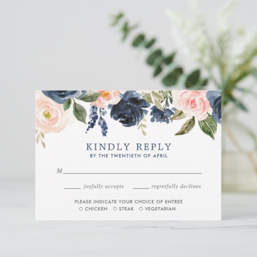 Blütenrosa und marineblau UAWG Begleitkarte (Stehend Vorderseite)