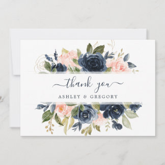 Blütenrosa und Navy-Frame-Elegant Dankeskarte