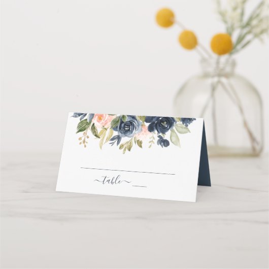 Blütenrosa und Navy-Frame Elegante Hochzeit Platzkarte (Vorderseite)