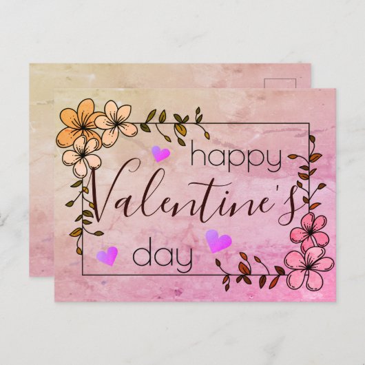 Blütenrosa Valentinstag Postkarte (Vorne/Hinten)
