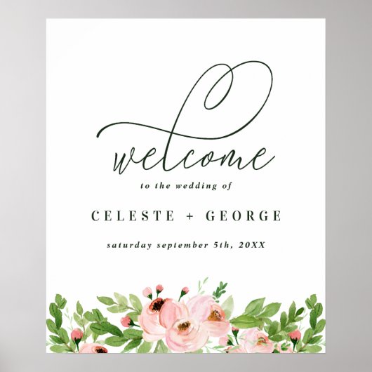 Blütenrosa Wasserfarben Hochzeitsempfang Poster (Vorne)