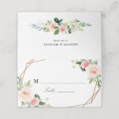 Blütenrosa Wasserfarbenfrohe geometrische Hochzeit Platzkarte (Außenseite Aufgefaltet)