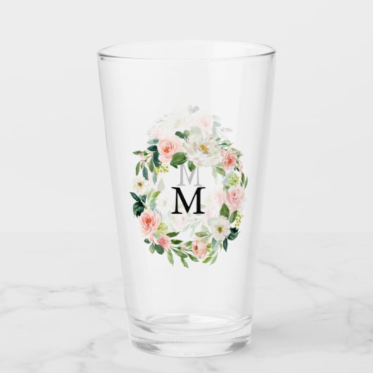 Blütenrosa Wasserfarbenkörper Monogramm Glas (Vorderseite)