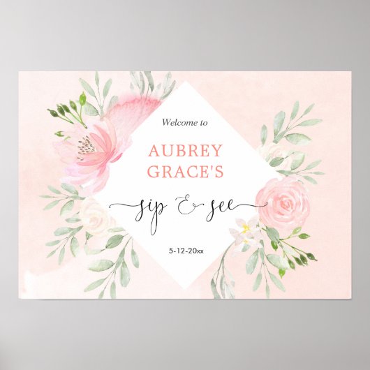 Blütenrosa, weiße Blumengrün und beobachten Poster (Vorne)