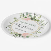 Blütenrosa, weiße Vegetation Gold Blumen elegant Pappteller (Schrägansicht)