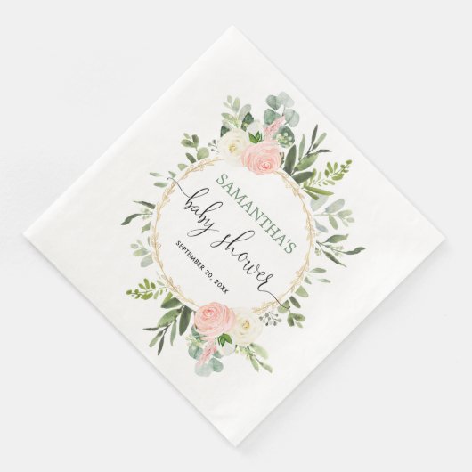 Blütenrosa, weiße Vegetation Gold Blumen elegant Serviette (Ecke)