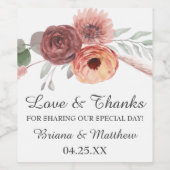 Blütenrost-Blütenhochzeit Weinetikett (Einzelnes Label)