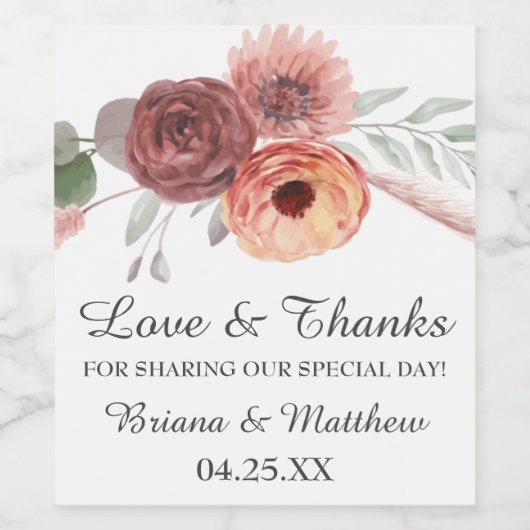 Blütenrost-Blütenhochzeit Weinetikett (Einzelnes Label)