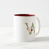 Blütenrot Burgundgoldmonogramm Personalisiert Zweifarbige Tasse (VorderseiteRechts)