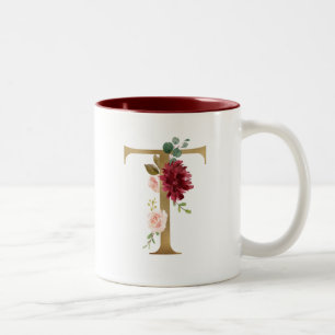 Blütenrot Burgundgoldmonogramm Personalisiert Zweifarbige Tasse