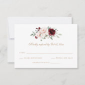 Blütenrot Burgundy Greenery Wedding RSVP Card Einladung (Vorderseite)