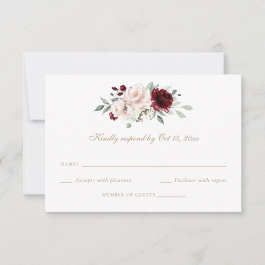 Blütenrot Burgundy Greenery Wedding RSVP Card Einladung (Vorderseite)