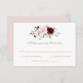 Blütenrot Burgundy Greenery Wedding RSVP Card Einladung (Vorne/Hinten)