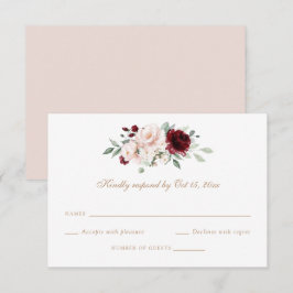 Blütenrot Burgundy Greenery Wedding RSVP Card Einladung