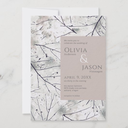 Blütenrot Graue Wasserfarbe Einladung (Vorderseite)