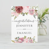 Blütenrot individuelle Name Hochzeit gratulieren Karte (Stehend Vorderseite)