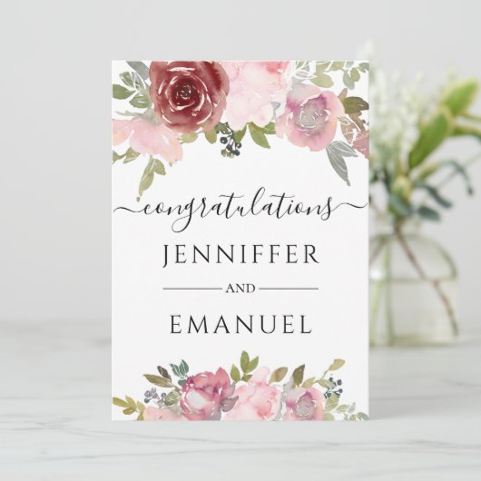 Blütenrot individuelle Name Hochzeit gratulieren Karte (Stehend Vorderseite)