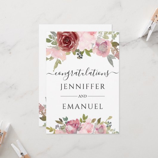 Blütenrot individuelle Name Hochzeit gratulieren Karte (Vorderseite/Rückseite Beispiel)