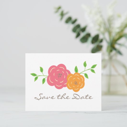 Blütenrot orange blorale Save the Date Postkarte (Stehend Vorderseite)