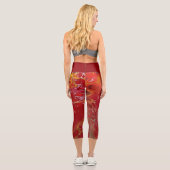 Blütenrot, Orange, Weiß Capri Leggings (Rückseite)