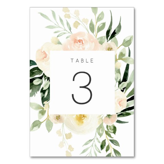 Blütenrot Peach Greenery Modern Tischnummer (Vorderseite)