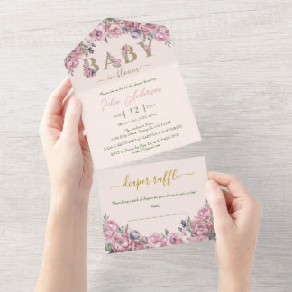 Blütenrot Pfirsich Roses Boho Babydusche All In One Einladung