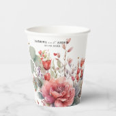 Blütenrot Pfirsichpfirsichblauer Hochzeitstag Pappbecher (Vorderseite)