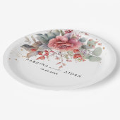 Blütenrot Pfirsichpfirsichblauer Hochzeitstag Pappteller (Schrägansicht)