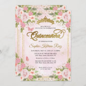 Blütenrot Rosa Glitzer Crown Quinceañera Einladung (Vorne/Hinten)
