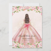 Blütenrot Rosa Gold Glain Prinzessin Quinceanera Einladung (Rückseite)