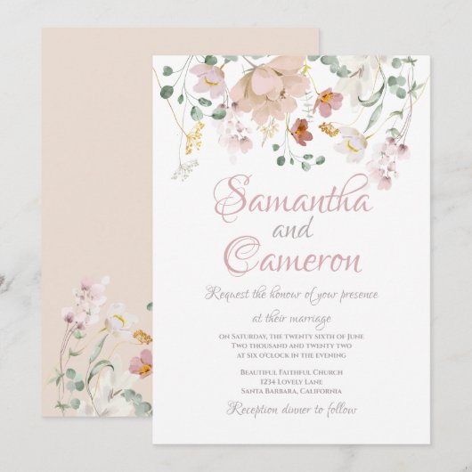 Blütenrot Rosa Grüne Watercolor Elegante (Vorne/Hinten)