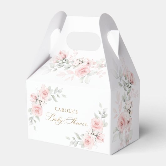 Blütenrot Rosa Grünpflanzen Gold Babydusche Geschenkschachtel (Vorderseite)