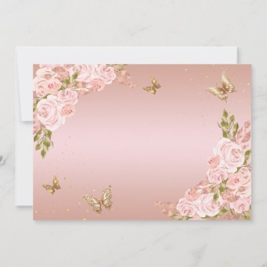 Blütenrot Rosa Schmetterling Quinceanera Ankündigung (Rückseite)