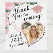 Blütenrot Rosa und Weiß Abschluss Vielen Dank Weinetikett (Einzelnes Label)