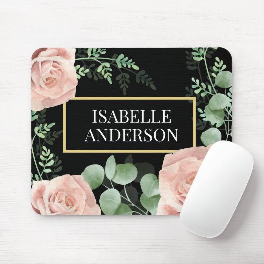 Blütenrot Rosen Rosen Grün Blätter Schwarz Benutze Mousepad (Mit Mouse)