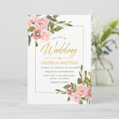 Blütenrot und goldene Hochzeit im Wasser Einladung (Stehend Vorderseite)