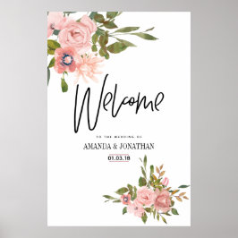 Blütenrot und Rose Gold Hochzeit Willkommen Poster
