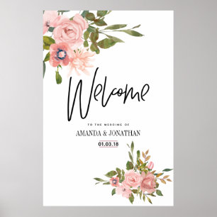 Blütenrot und Rose Gold Hochzeit Willkommen Poster
