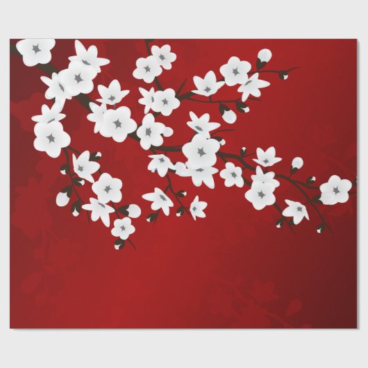 Blütenrot und Weiß-Kirschblütenblüte Geschenkpapier (Flach)