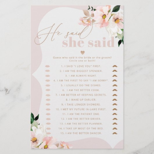 Blütenröte Er sagte, sie sagte Brautparty (Vorderseite)