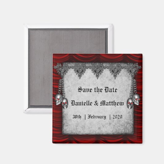 Blütenrote Seide Silber Skulls Gothic Save the Dat Magnet (Vorderseite/Rückseite)