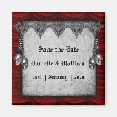 Blütenrote Seide Silber Skulls Gothic Save the Dat Magnet (Vorne)