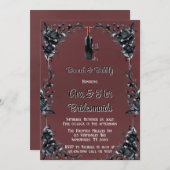 Blütenroter Gotischer Schwarzer Blumenwein Brunch Einladung (Vorne/Hinten)