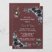 Blütenroter Gotischer Schwarzer Junggeselinnen-Abs Einladung (Vorne/Hinten)