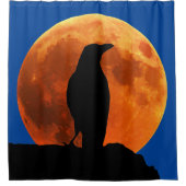 Blütenroter Moon Black Raven Duschvorhang (Vorderseite)