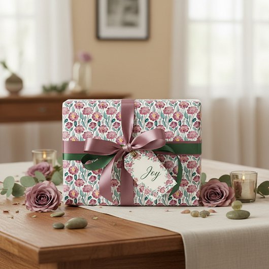 Blütenrotes Blumenmuster Geschenkpapier
