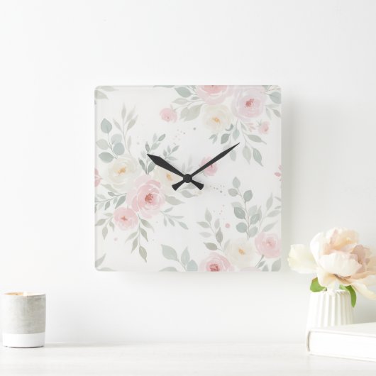 Blütensäulenhalle - pastellrosa und grüne Waterfar Quadratische Wanduhr (Zuhause)
