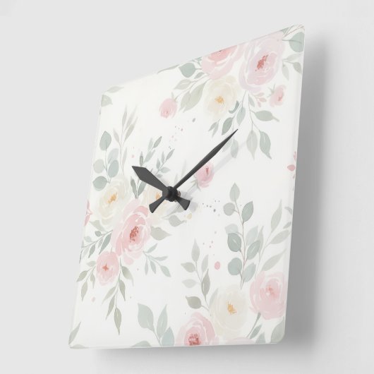 Blütensäulenhalle - pastellrosa und grüne Waterfar Quadratische Wanduhr