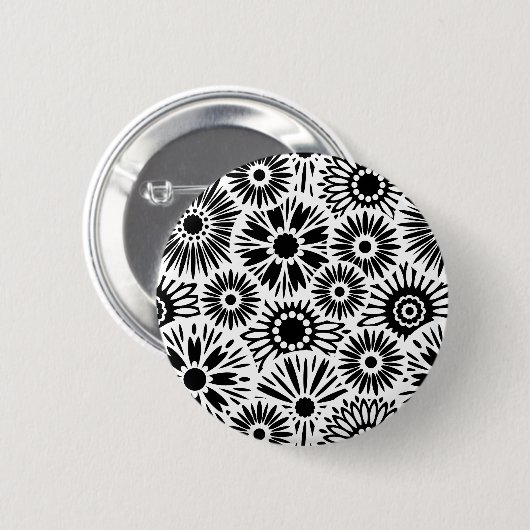 Blütenschaltfläche Schwarz-Weiß Button (Vorne & Hinten)