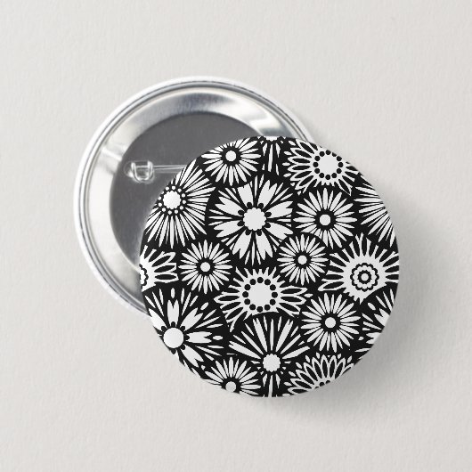 Blütenschaltfläche Schwarz-Weiß Button (Vorne & Hinten)